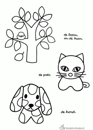 Nijntje met poes en hond kleurplaat om te printen en kleuren