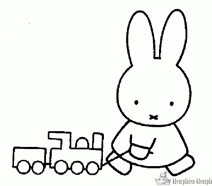 Nijntje met trein kleurplaat om te printen en kleuren