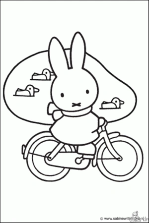Nijntje op de fiets kleurplaat om te printen en kleuren
