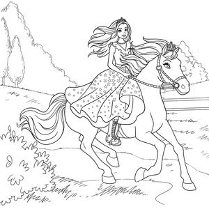 Barbie op paard kleurplaat om te printen en kleuren