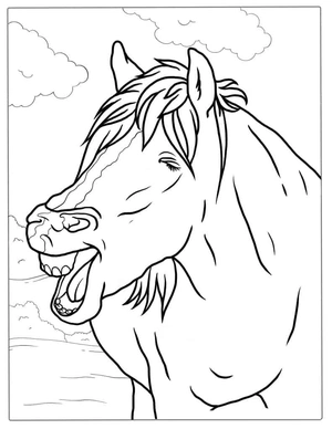Lachend paard kleurplaat om te printen en kleuren