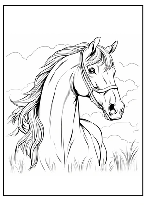 Mooi paard tussen het gras kleurplaat om te printen en kleuren