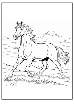 Paard in draft kleurplaat om te printen en kleuren