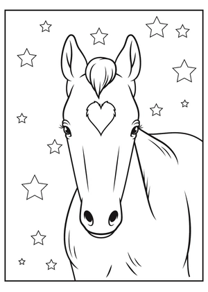 Paard met een hartje kleurplaat om te printen en kleuren
