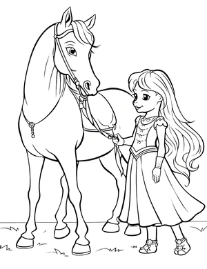 Paard met meisje kleurplaat om te printen en kleuren