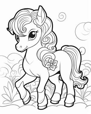 Paardje met bloemen kleurplaat om te printen en kleuren