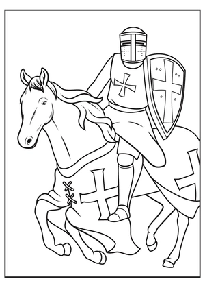 Ridder op paard kleurplaat om te printen en kleuren