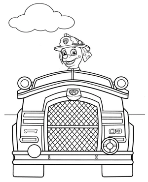 Marshall in zijn auto kleurplaat om te printen en kleuren