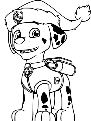 Marshall met kerstmuts kleurplaat om te printen en kleuren