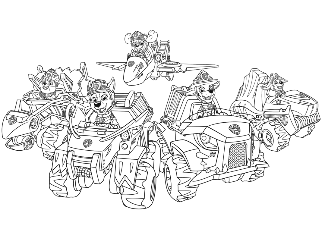Paw Patrol autos kleurplaat