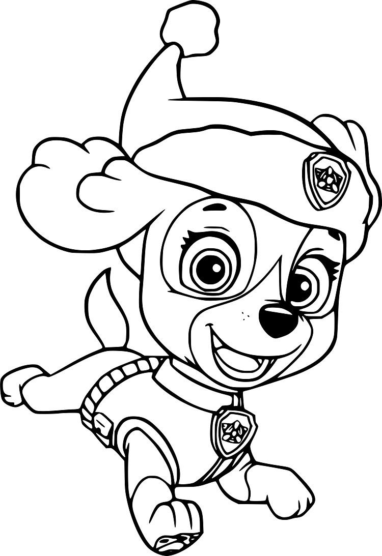 Skye met kerstmuts kleurplaat