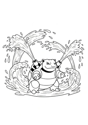 Blastoise met waterstralen kleurplaat om te printen en kleuren