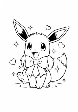 Eevee met een grote strik kleurplaat om te printen en kleuren