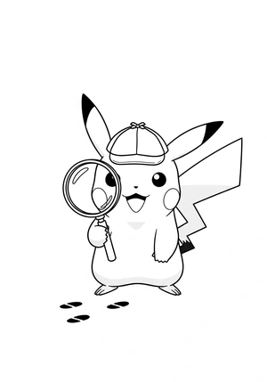 Pikachu als kleine detective kleurplaat om te printen en kleuren