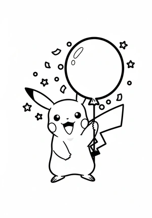 Pikachu met een ballon kleurplaat om te printen en kleuren