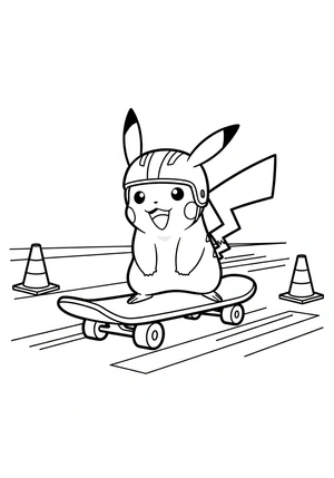 Pikachu op een skateboard kleurplaat om te printen en kleuren