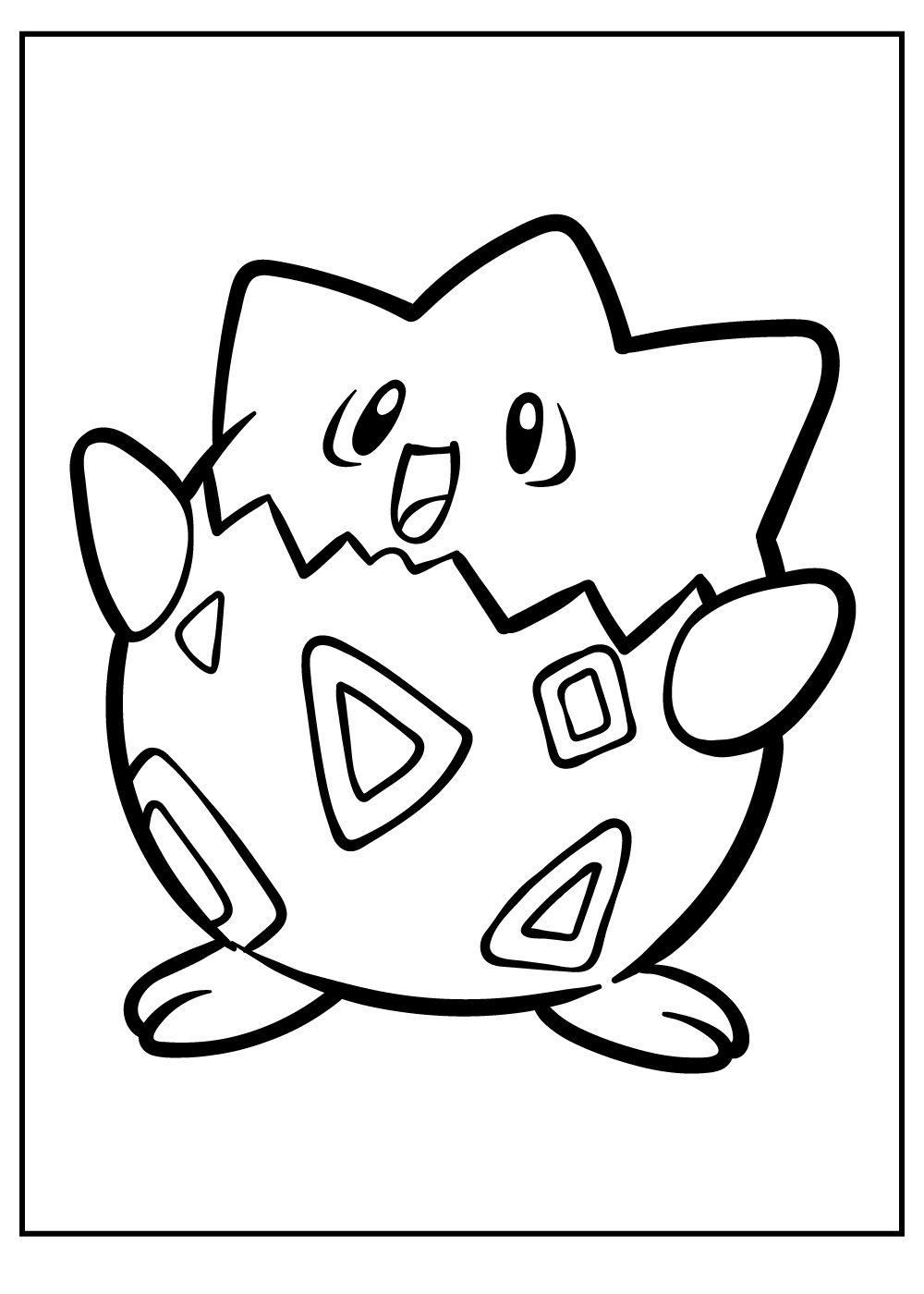 Pokemon kleurplaat van Togepi die uit een ei komt met vrolijk gezicht en eenvoudige patronen kleurplaat