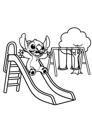 Stitch roetsjt van een glijbaan kleurplaat om te printen en kleuren