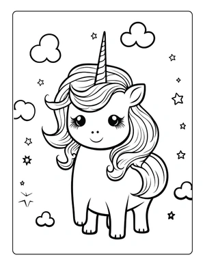 Cute unicorn met sterretjes kleurplaat om te printen en kleuren