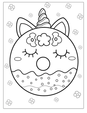 Donut unicorn kleurplaat om te printen en kleuren