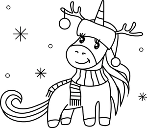Kerstmis unicorn kleurplaat om te printen en kleuren