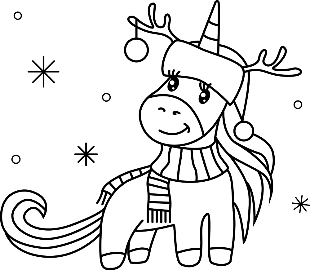 Kerstmis unicorn kleurplaat