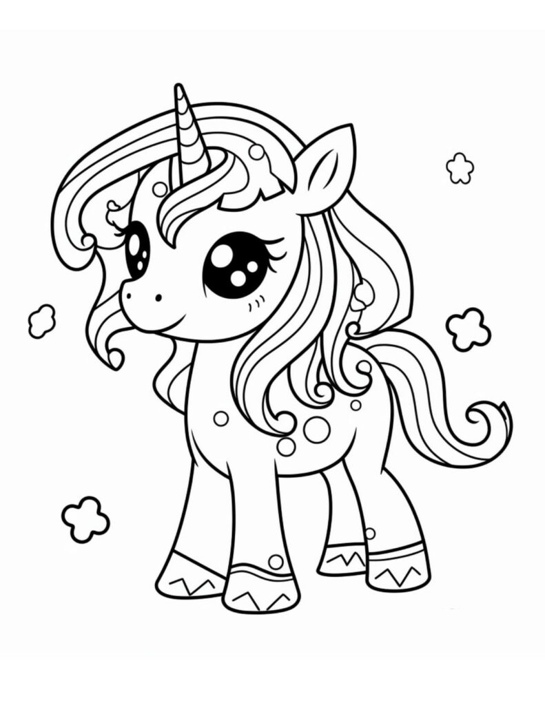 Kleine schattige unicorn kleurplaat