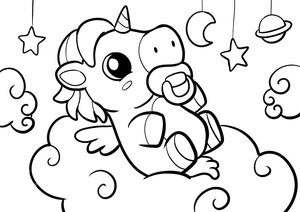 Schattige baby unicorn kleurplaat om te printen en kleuren