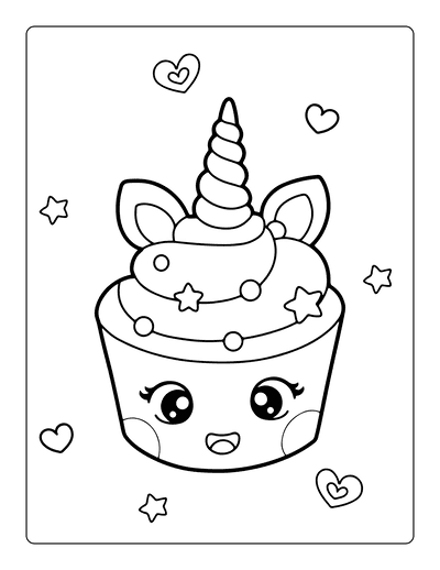 Schattige cupcake unicorn kleurplaat