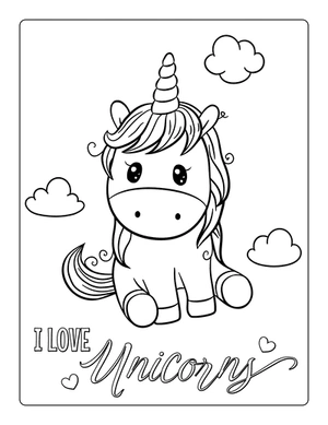 Schattige zittende unicorn kleurplaat om te printen en kleuren