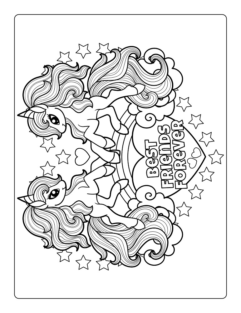 Twee unicorns met regenboog en hartjes kleurplaat