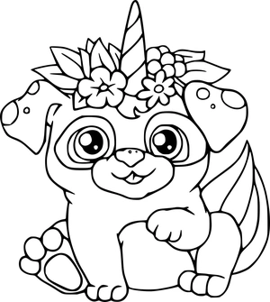 Unicorn hondje kleurplaat om te printen en kleuren