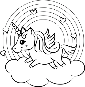 Unicorn met regenboog en sterretjes kleurplaat om te printen en kleuren