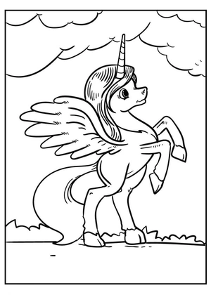 Unicorn paard met vleugels kleurplaat om te printen en kleuren
