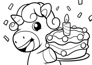 Unicorn verjaardagstaart kleurplaat om te printen en kleuren