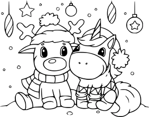 Unicorn viert kerst kleurplaat om te printen en kleuren