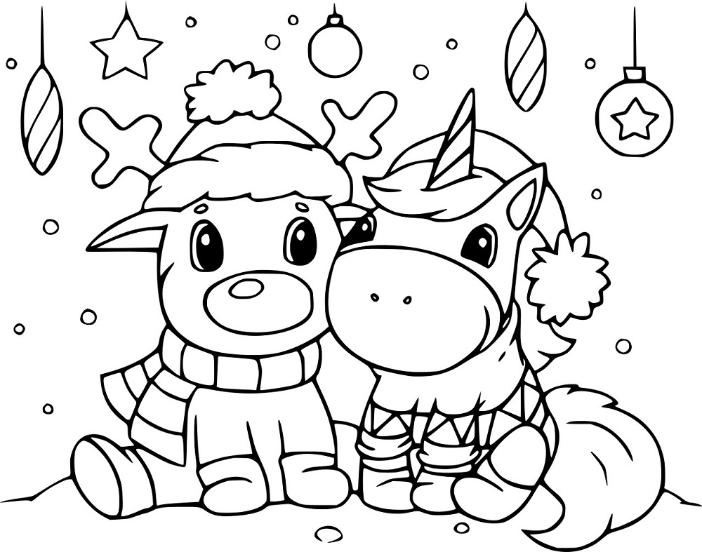 Unicorn viert kerst kleurplaat