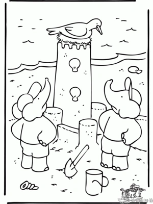 Zandkasteel bouwen kleurplaat om te printen en kleuren